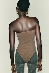 METALLIC THREAD BANDEAU BODYSUIT
