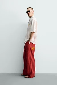 RELAXED FIT STRIPED TEXTURED PANTS