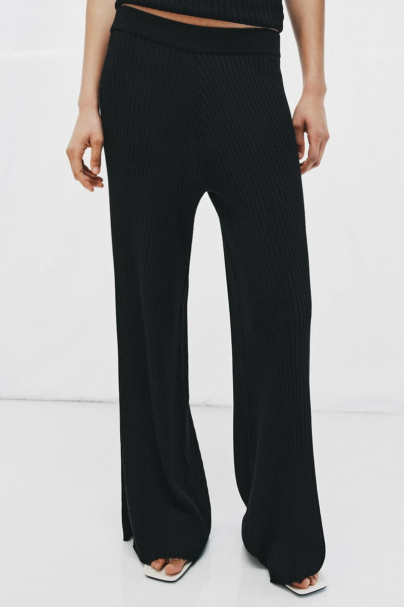 RIBBED WIDE LEG PANTS