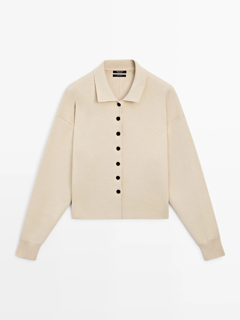 Cardigan maille coton col polo