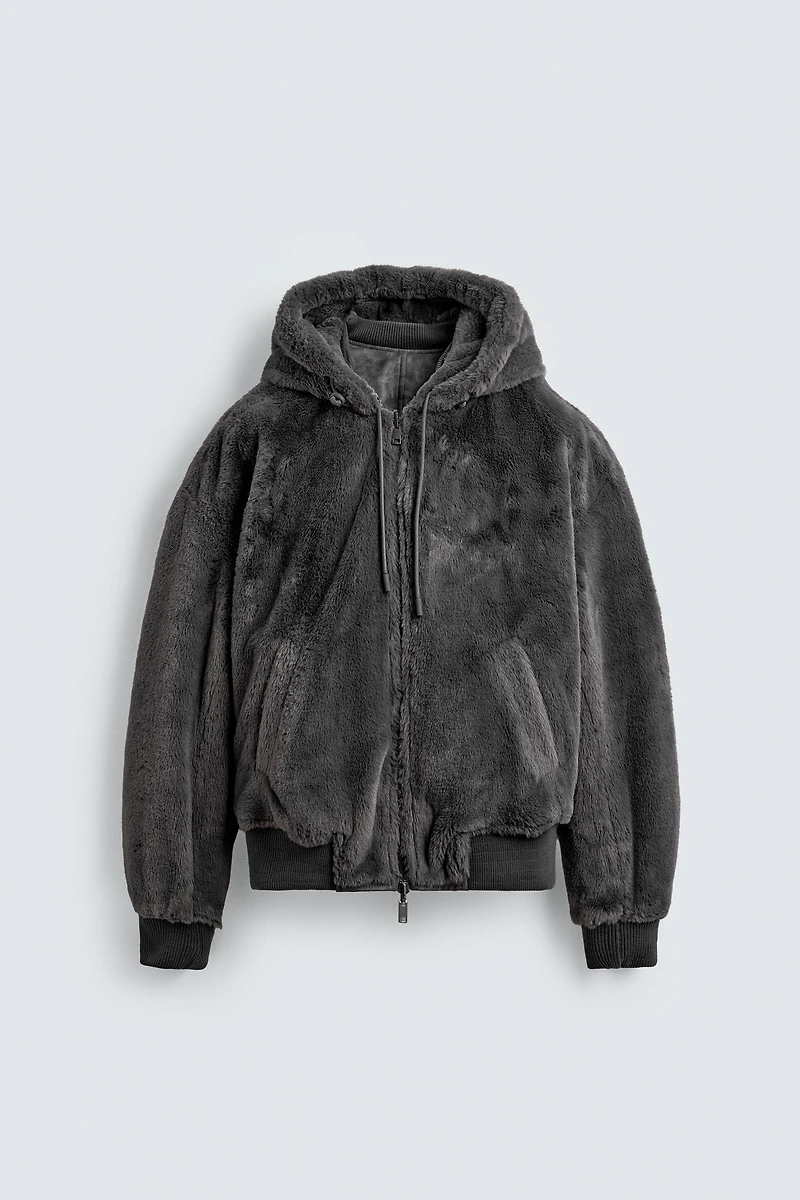 FAUX LEATHER REVERSIBLE BOMBER JACKET