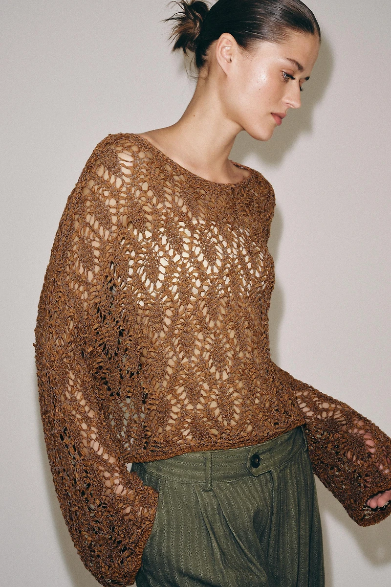 OPEN-KNIT BELL SLEEVE JUMPER