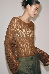 OPEN-KNIT BELL SLEEVE JUMPER