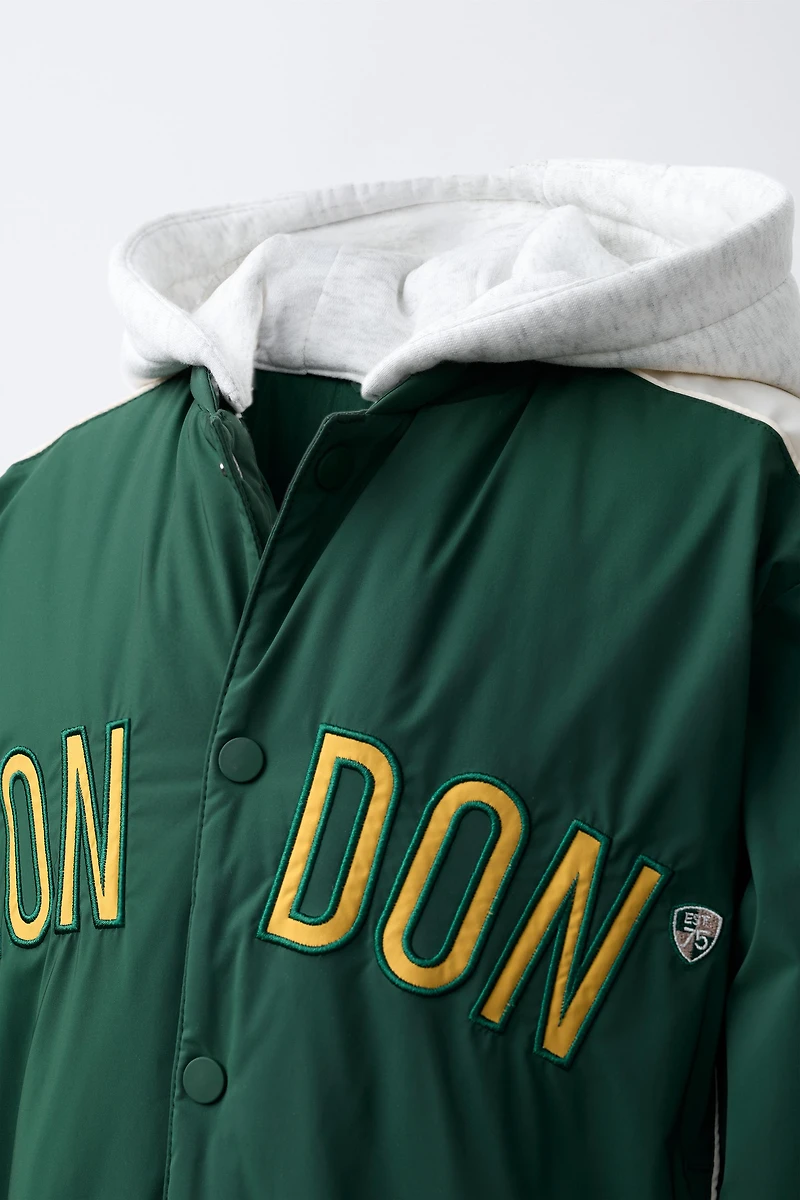 WATER REPELLENT BOMBER JACKET WITH DETACHABLE FLEECE HOODIE