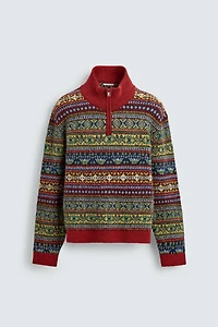 GEOMETRIC JACQUARD QUARTER-ZIP JUMPER