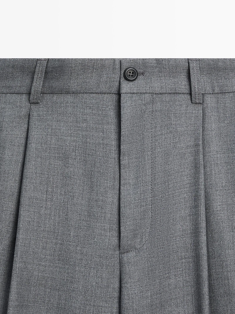 Pantalon relaxed fit à pinces en laine froide