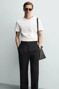 RELAXED FIT VISCOSE-LINEN BELTED PANTS