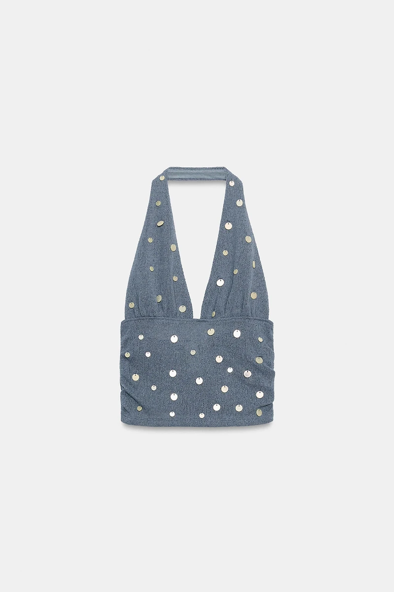 TOP HALTER RUSTIQUE À FANTAISIES