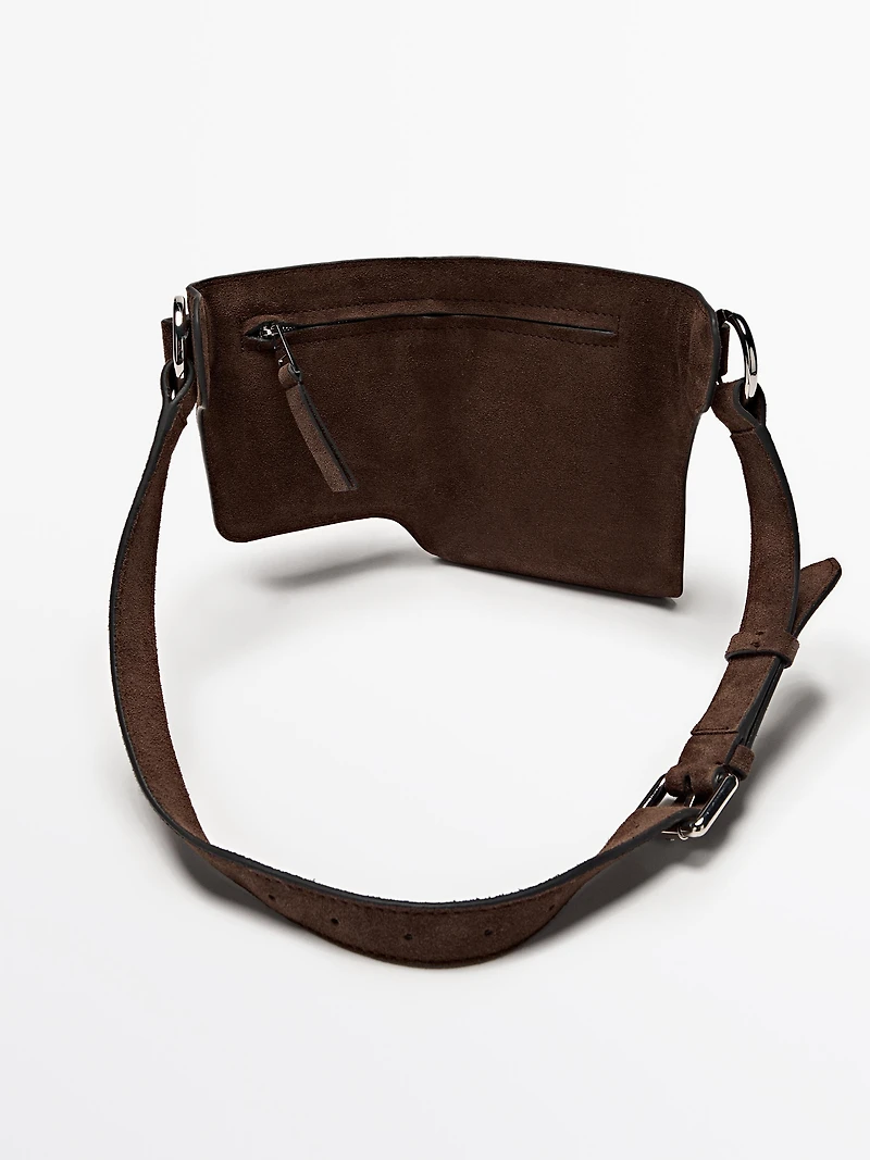 Split leather double compartment belt bag