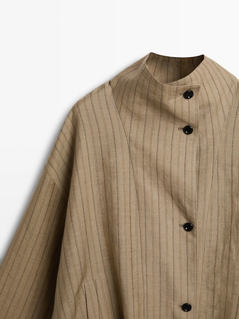 Striped linen blend bomber jacket