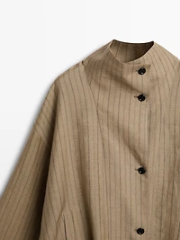 Striped linen blend bomber jacket