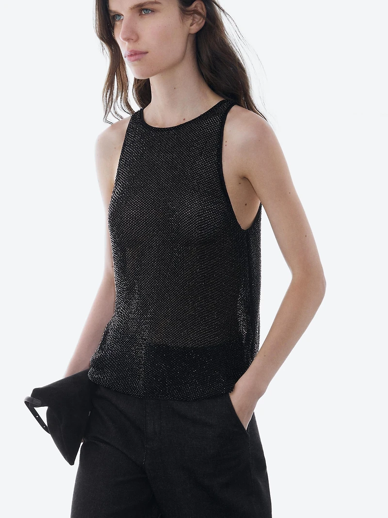 Semi-sheer top with matching beads