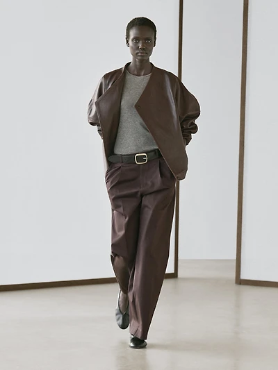 Veste bomber asymétrique en cuir nappa