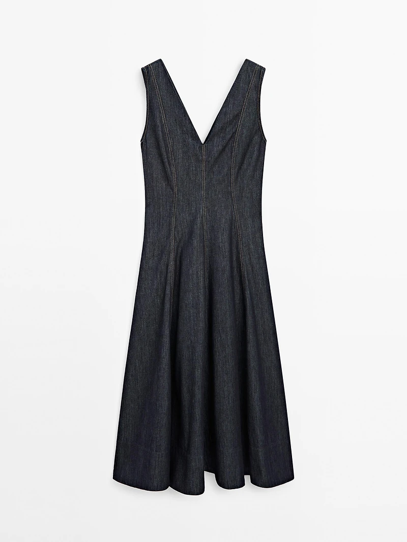 Denim midi dress with seam details
