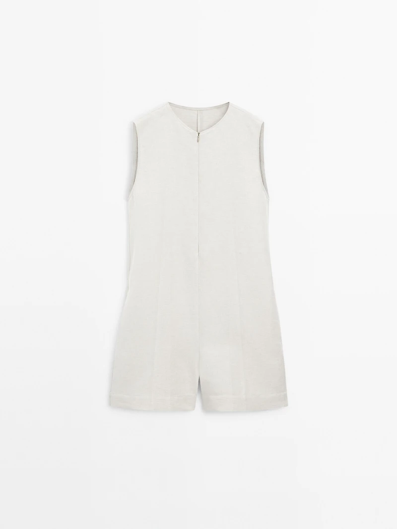 Linen blend short jumpsuit