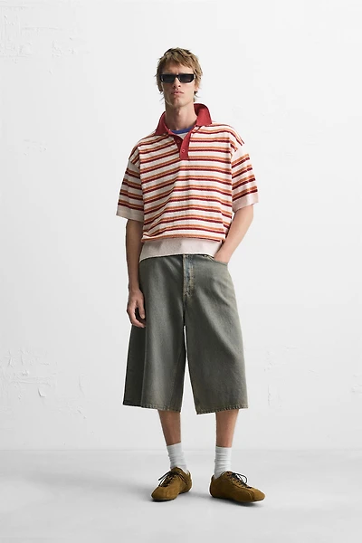 TEXTURED STRIPED KNIT POLO SHIRT