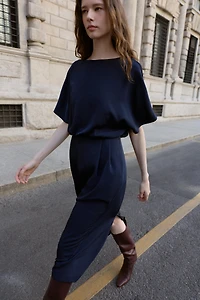 PIN TUCK DROP SLEEVE MIDI DRESS