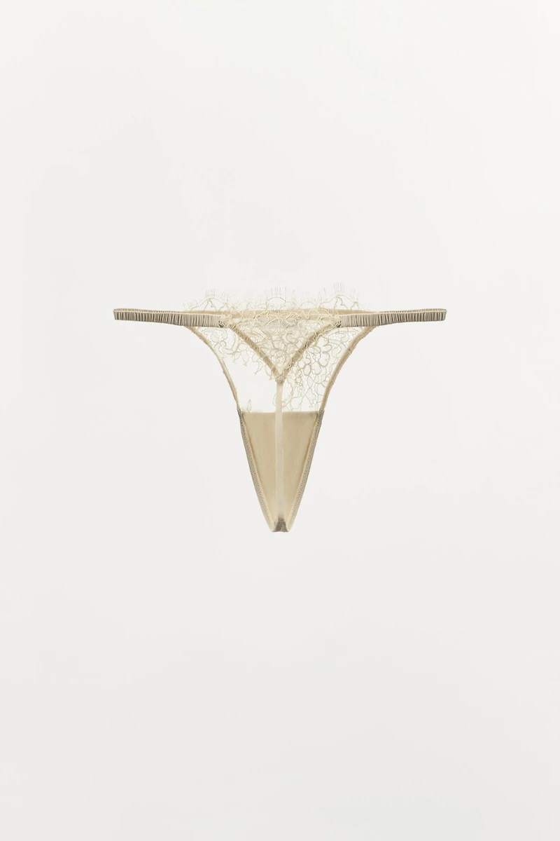 EMBROIDERED LACE THONG