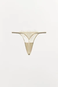 EMBROIDERED LACE THONG