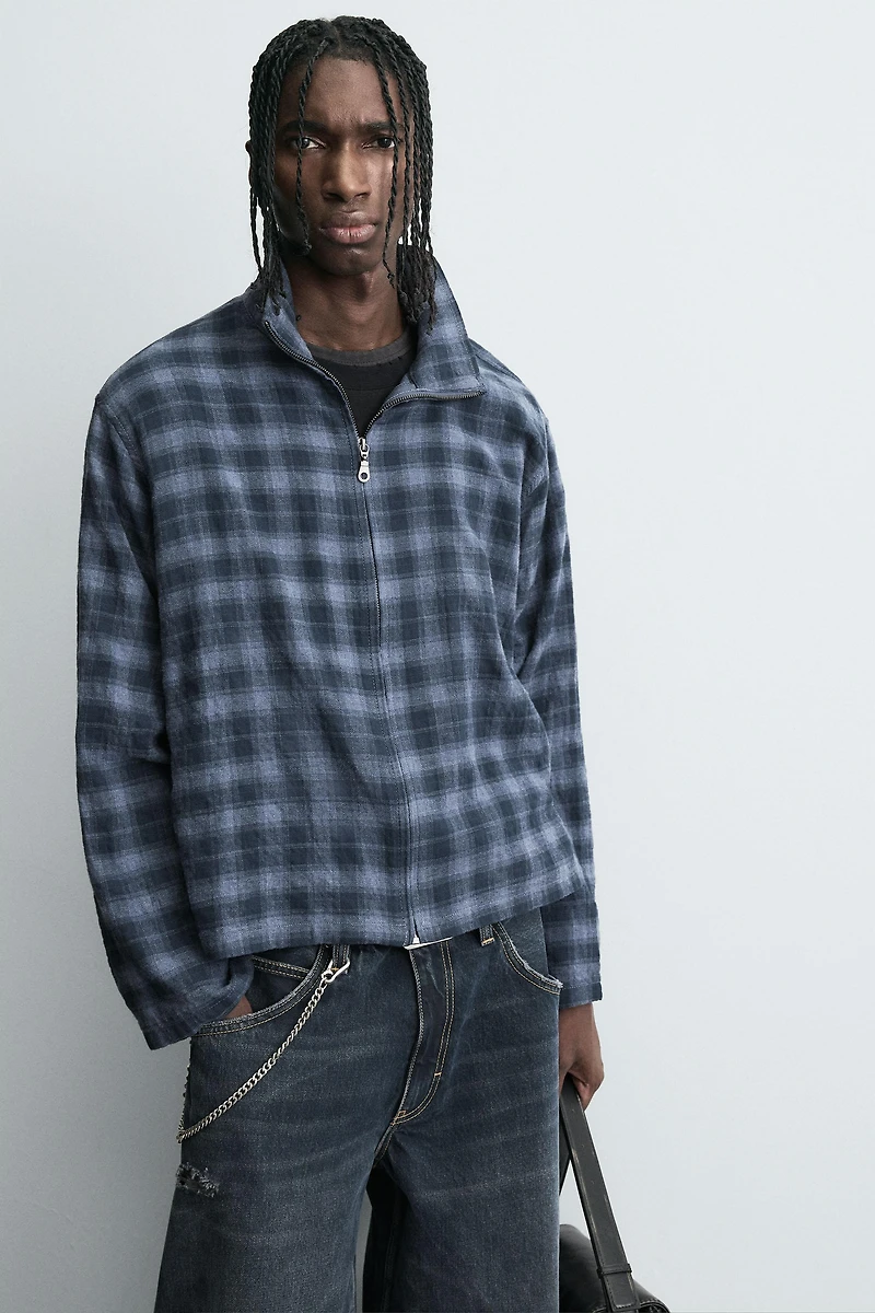 ZIP-UP PLAID SHIRT