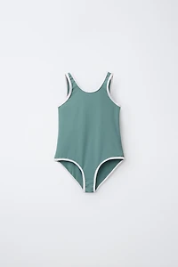 AGES 6-14/ CONTRASTING PIPING SWIMSUIT