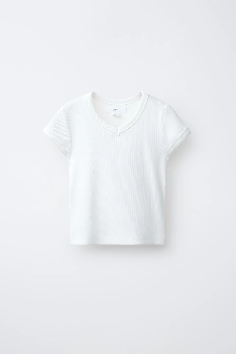 T-SHIRT CÔTELÉ COL EN V