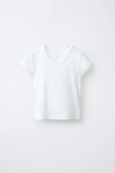 T-SHIRT CÔTELÉ COL EN V