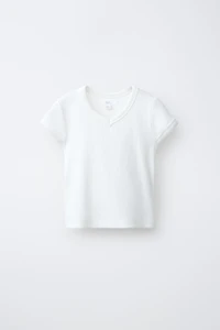 T-SHIRT CÔTELÉ COL EN V