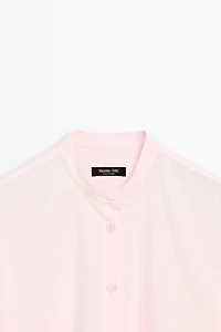 Cotton-blend stand collar shirt