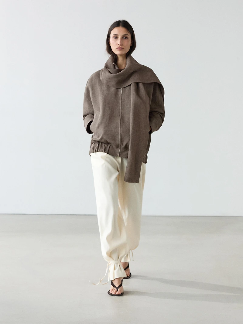 Veste bomber foulard mélange lin
