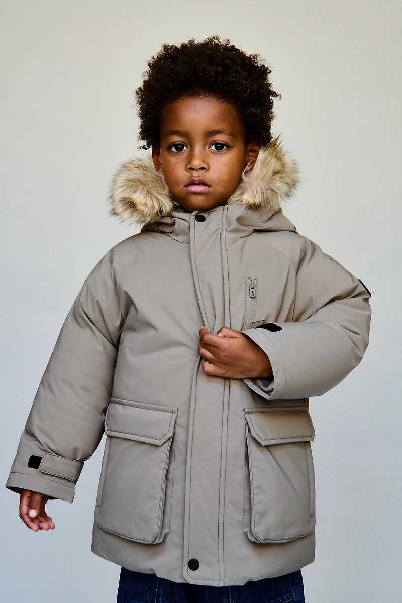WATER REPELLENT PARKA WITH REMOVABLE FAUX FUR HOODIE