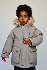 WATER REPELLENT PARKA WITH REMOVABLE FAUX FUR HOODIE
