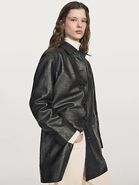 Long textured nappa leather coat