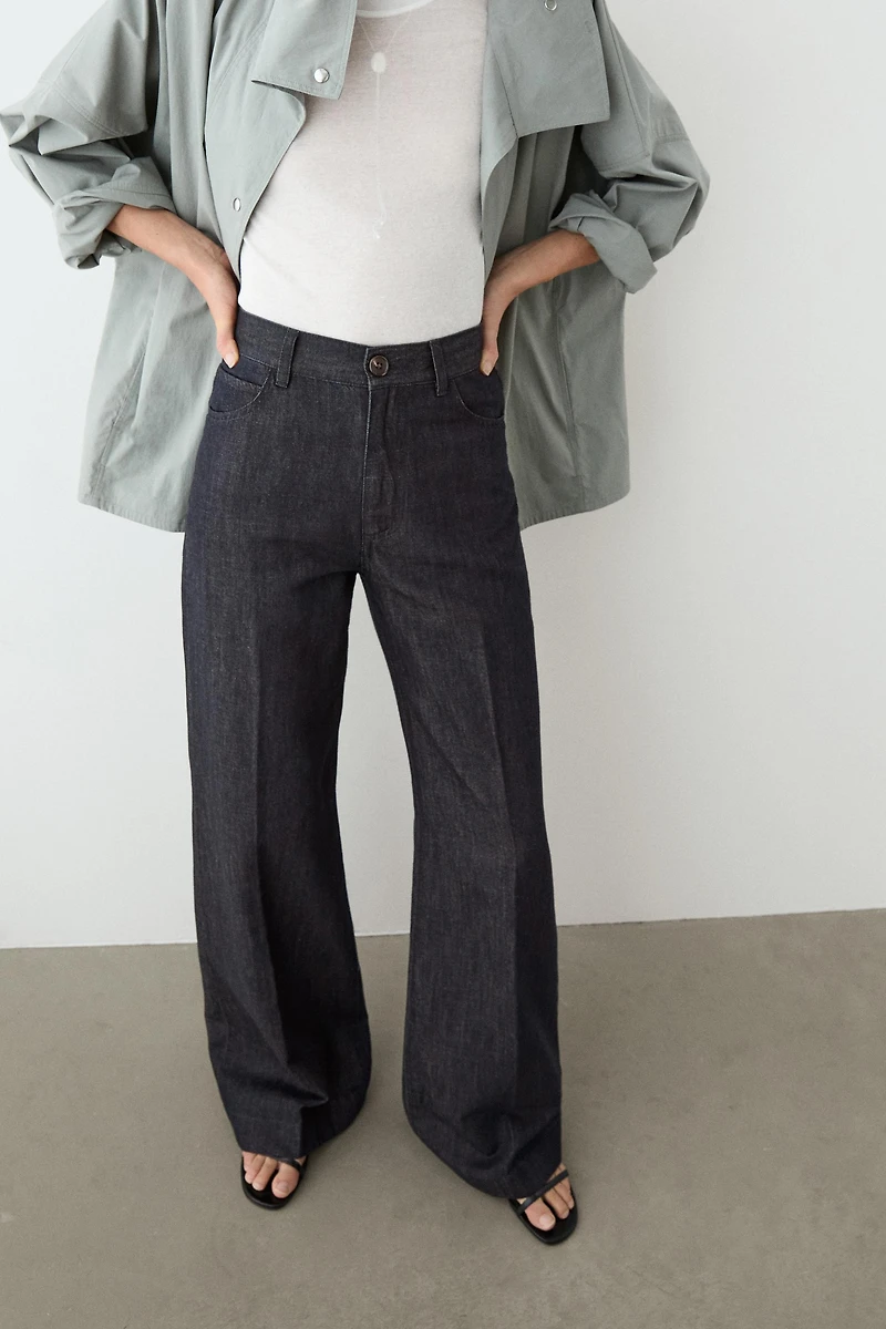 High-waist palazzo denim pants co-ord