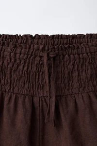 100% LINEN ELASTIC WAIST SHORTS WITH LACE TRIM