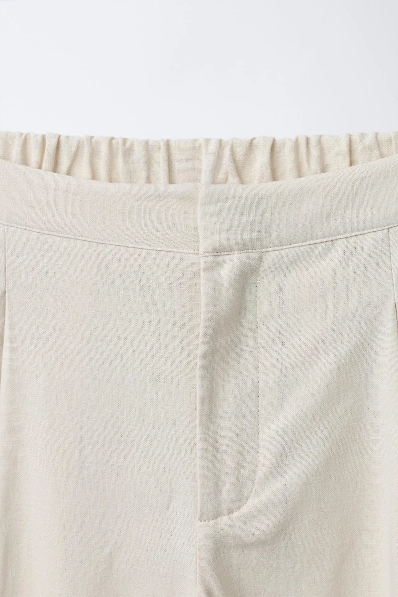 LINEN AND COTTON WIDE LEG BEADED PANTS