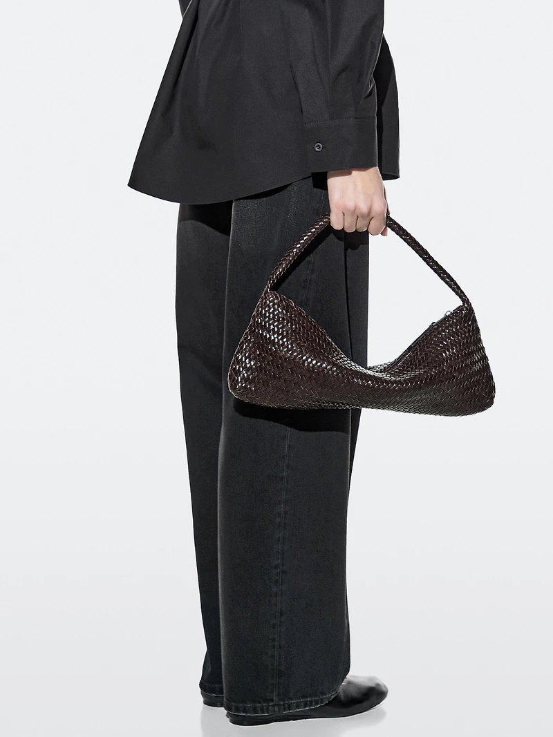 Nappa leather woven croissant bag