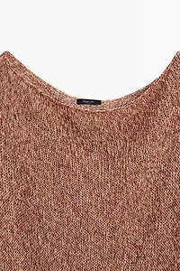 Cotton blend knit top with ribbed hem