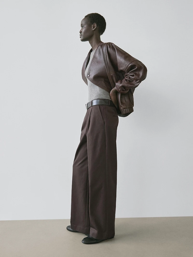 Asymmetric nappa leather bomber jacket