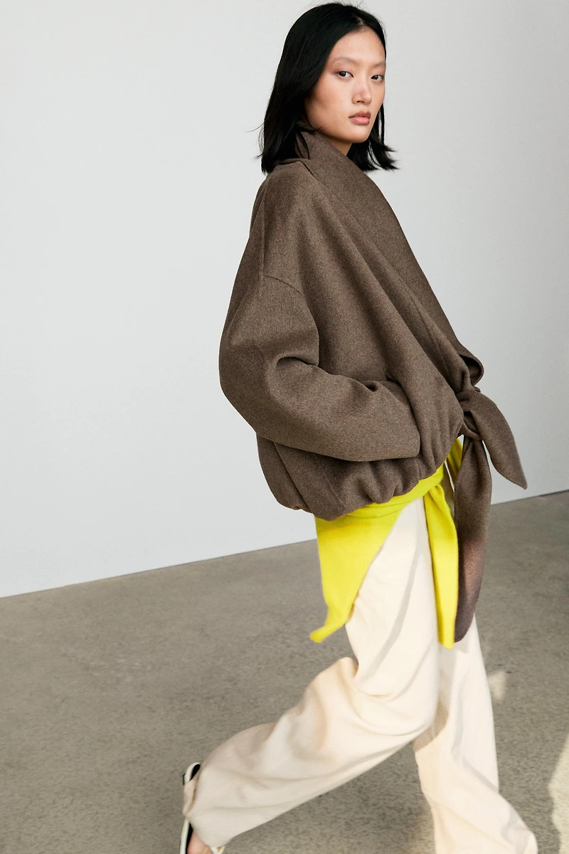Wrap-style melange wool blend jacket
