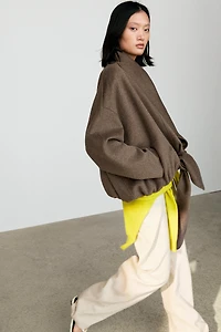 Wrap-style melange wool blend jacket
