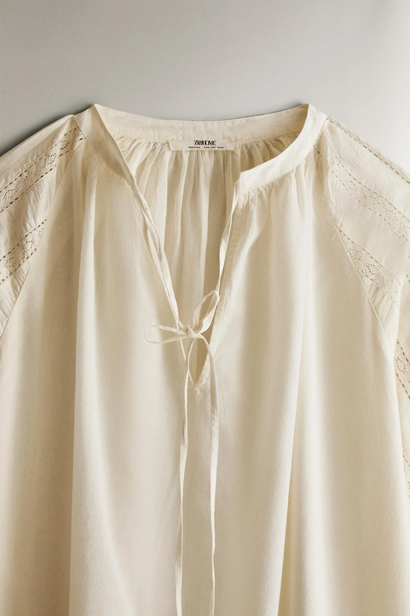 COTTON OPENWORK LACE NIGHTGOWN