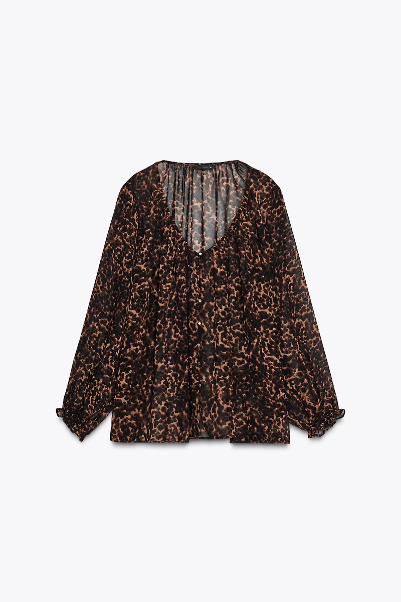 BLOUSE SEMI-TRANSPARENTE À IMPRIMÉ ANIMALIER