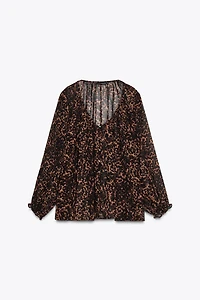 BLOUSE SEMI-TRANSPARENTE À IMPRIMÉ ANIMALIER
