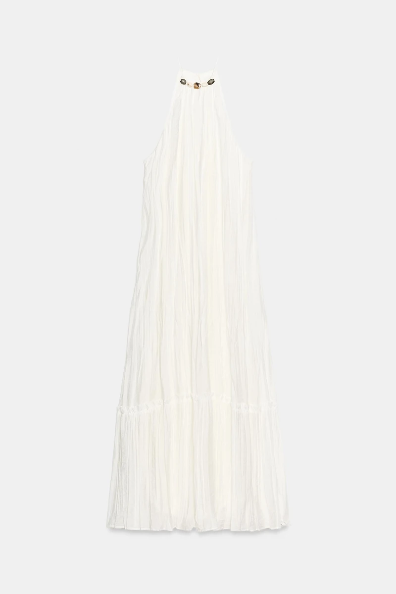 BEADED WRINKLE-EFFECT MIDI DRESS