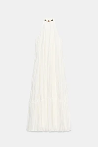 BEADED WRINKLE-EFFECT MIDI DRESS