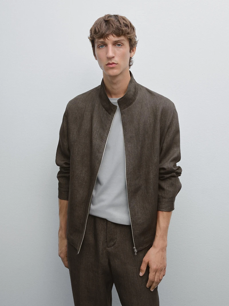 Veste bomber total look lin délavé