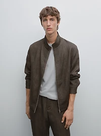 Veste bomber total look lin délavé