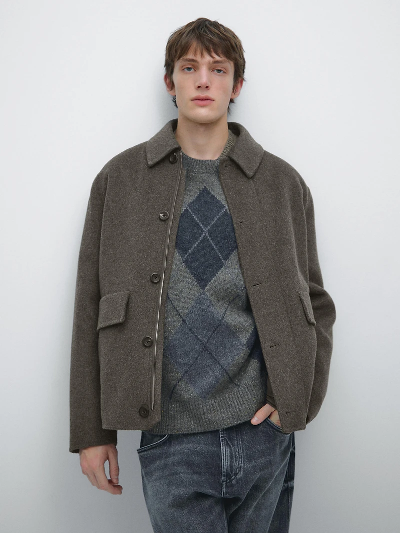 Short wool blend coat with padded lining