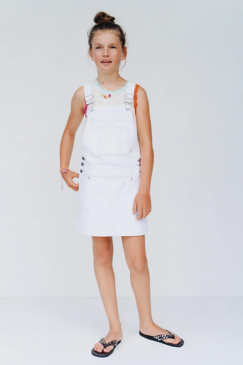 CONTRAST TOPSTITCH DENIM PINAFORE